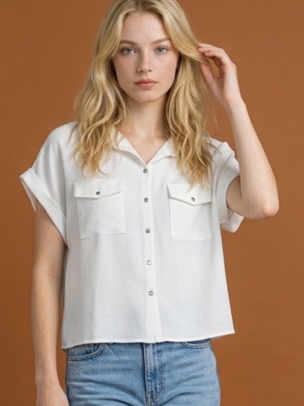 Off White Crop Top with silver buttons